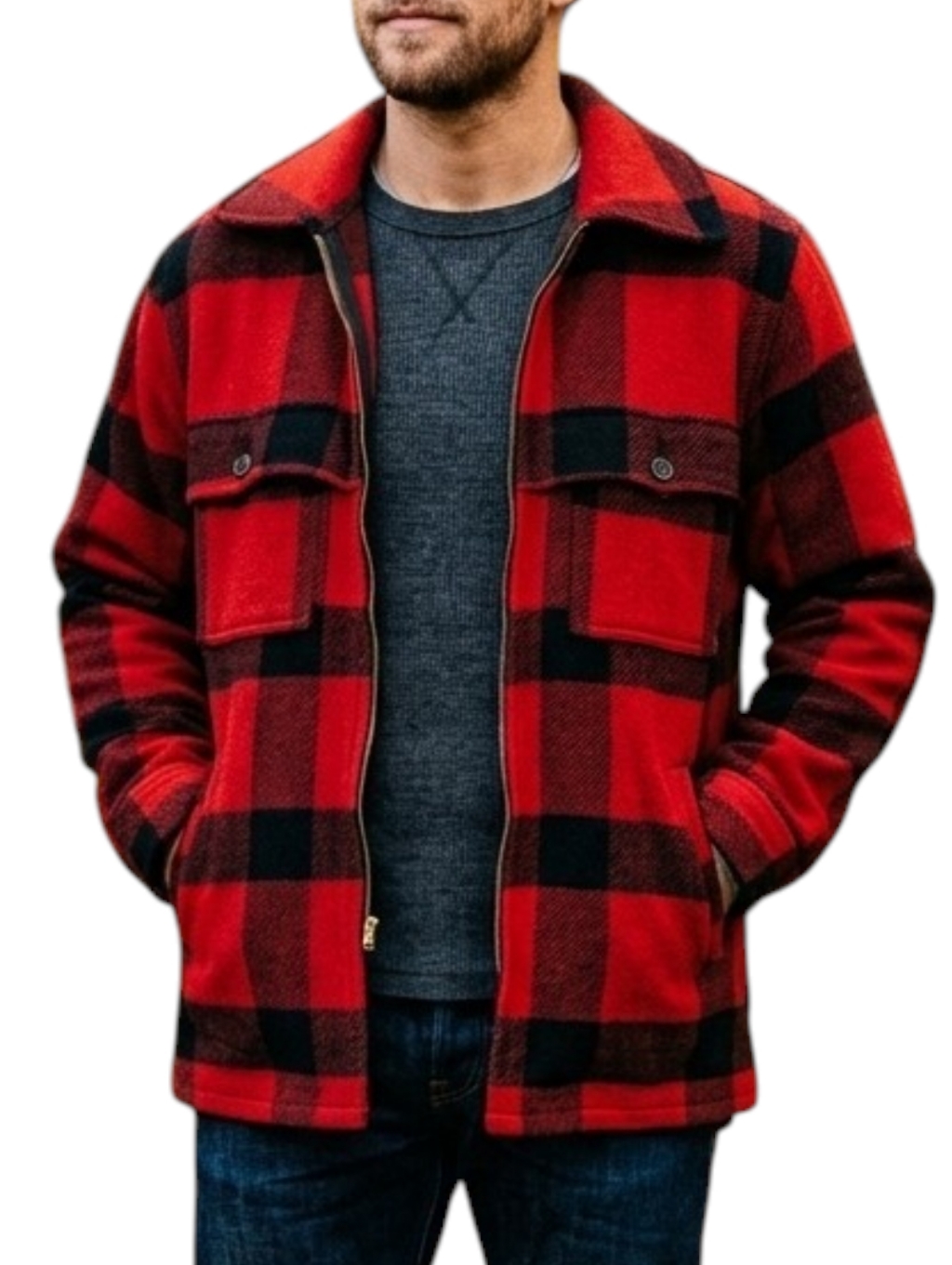 Vtg 70s Johnson Woolen Mills Red Buffalo Plaid Wool Hunting Cruiser Jacket S